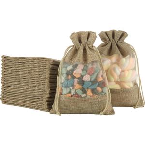 YOUNTHYE 50PCS Burlap Bags with Drawstring Burlap Gift Bags 5x7 Small Linen Sheer Bag Linen Mesh See Through Gifts Bag for Party, Cosmetic Samples