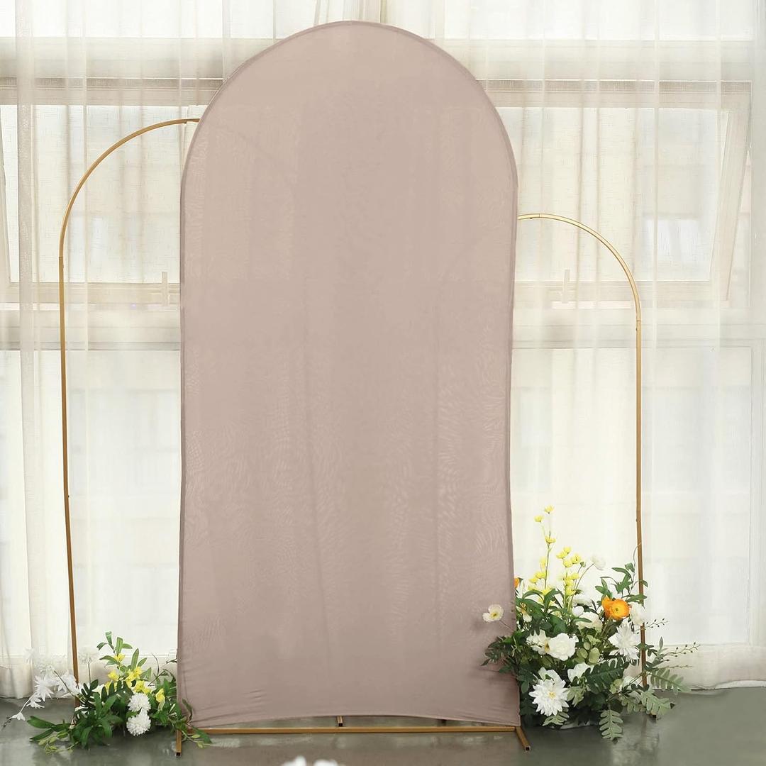 Tableclothsfactory 7ft Nude Spandex Fit Round Top Backdrop Frame Stand Cover, 2-Sided Wedding Arch Cover