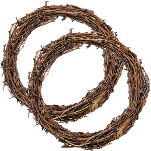 2pcs 16inch Large Natural Grapevine Wreath Rings Rattan Vine Branch Wreath Hoop for DIY Craft Christmas Easter Holiday Decoration Seasonal Decors (2pcs 40cm/16inch)