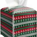 Christmas Tissue Box Cover, Green Tissue Holder Square with Bottom Belt for Home Bathroom Office Nightstand Car Vanity Desk, Housewarming Gifts Ideas for Women Friends Mom -24