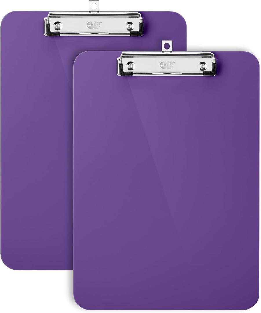 Mr. Pen- Plastic Clipboard, 12.5" x 9", 2 Pack, Clipboard Plastic, Low-Profile Metal Clip with Retractable Hanging Hole (Purple)
