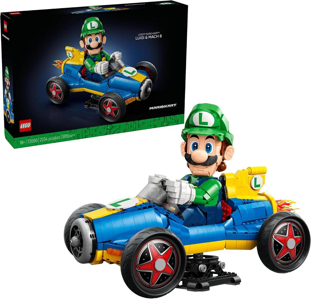 LEGO Mario Kart - Luigi & Mach 8 - Building Set for Adults, Ages 18+ - Nintendo Collectible for Fans - Gift for Men & Women - Bedroom or Bookshelf Decor - 72050