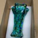 9.0" H Teal Glass Vases for Flowers, Unique Hand Blown Glass Vase Green Home Decor, Wide Mouth Colorful Flower Vase Centerpieces, for Living Room Table Bookshelf, Bathroom Office Shelf Decorative