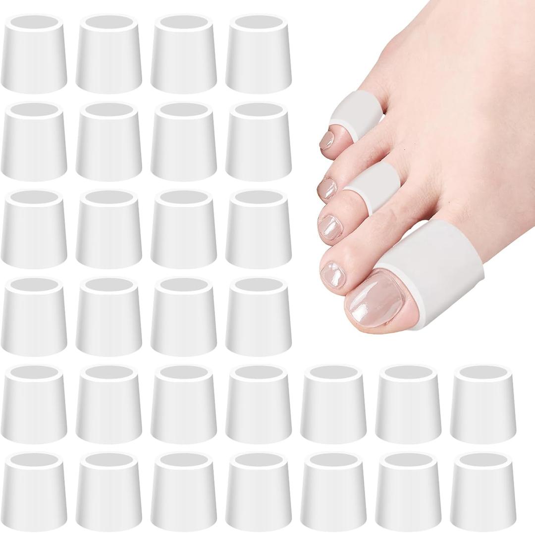 30 Count Silicone Toe Sleeves, for Hammer Toe,Stubbed Toe,Corns, Calluses Protect, Pinky Toe, Bunion Blisters, Hammer Toes, Toenails Loss, Pain Relief Pinky Toe Protector, White