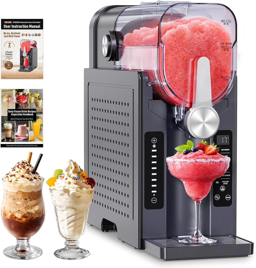 BKPPM Slushie Machine: No Ice Needed Slushy Machine for Home, 6 Preset, Real-Time Temp Display, Auto-Clean | Frozen Margaritas, Cocktails, Frappés, Ice Cream, Smoothies, Milkshakes,Summer Parties