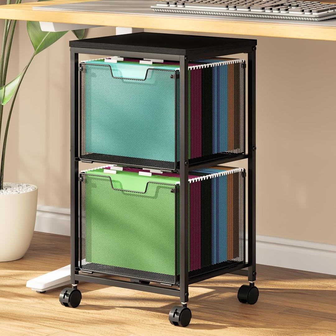Sbanmao Rolling File Cart with 2 Storage Drawers, Under Desk Storage, Hanging File Folder Organizer with Wheels, Printer Stand Utility Craft Cart Filing Cabinet for Home Office, Black