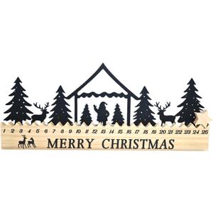 Black Metal Santa Claus & Nativity Scene Advent Calendar 2025 with Five Pointed Star Rotation Wooden Base for Interactive Christmas Countdown, Christmas Decorations Indoor to Welcome Celebrate (Nativity)