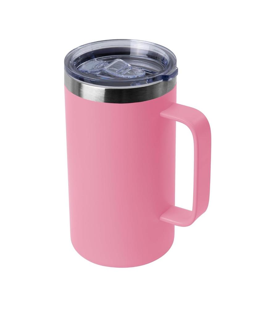 DOMICARE 24oz Mug with Handle and Lid, Stainless Steel Coffee Mug, Reusable Insulated Cup, Travel Mug with Handle, Double Wall Vacuum Coffee Tumbler for Men and Women, Pink, Pack 1