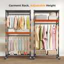 OLIXIS Rolling Clothes Rack, Heavy Duty Garment Rack, 35 IN, Metal Black | Adjustable Closet Organizer for Hanging Clothes, Portable Closet with 2 Side Hooks
