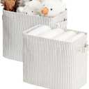 StorageWorks Narrow Storage Bins, Small Basket for Closet and Shelves, Rectangular Fabric Organizer with Handles, Toilet Paper Storage, Khaki and Beige Stripes, 2-Pack (10"L x 6 "W x 9"H)