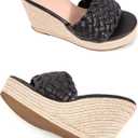 Ermonn Womens Platform Wedge Sandals Espadrilles Braided Open Toe Slip On Summer Mule High Heels (7.5, Black)