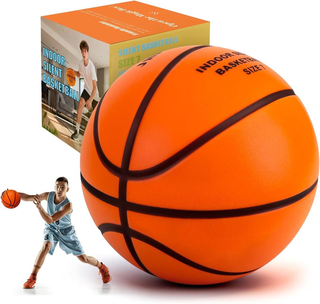 Silent Basketball Size 7 (29.5"), Soft Foam Indoor Basketball for Quiet Dribbling and Training, Grooved Airless Pro PU Foam Ball, Soundless Indoor Activities