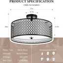 17" Semi Flush Mount Ceiling Light Fixture, Modern 3-Light E26 Double Drum Ceiling Lighting with Matte Black Iron Mesh Cage for Living Room Bedroom Hallway Entryway, Black