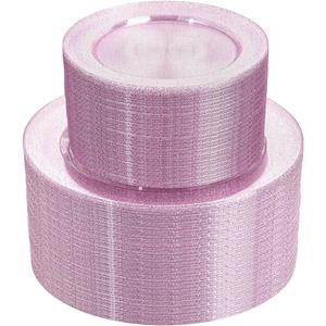 WDF 200PCS Pink Plastic Plates - Rose Gold Glitter Plastic Plates - Heavy Duty Pink Glitter Disposable Plates for Wedding Baby Shower Spring Birthday