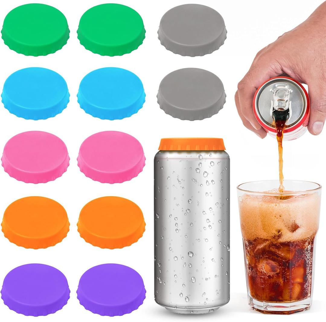Silicone Soda Can Cover Lids, 12 Pack Reusable Soda Can Lids Beer Can Covers Pop Can Covers, BPA Free Silicone Can Cover, Stopper and Protector for Beer, Beverage, Juice, Fits Standard Cans (Mixed Color)