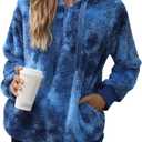 ReachMe Womens Oversized Sherpa Pullover Hoodie with Pockets Fuzzy Fleece Sweatshirt Plaid Fluffy Jacket Coat (Small, B5 Blue)