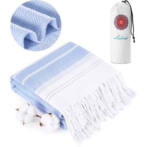 Antfuny Turkish Beach Towels Vacation Essentials Quick Dry Sand Free Soft Absorbent Adult Oversized Bath Pool Swim Long Wide Stripe Towel Sound Cloud Linen Mat Summer Thing Lightweight Thin Blue