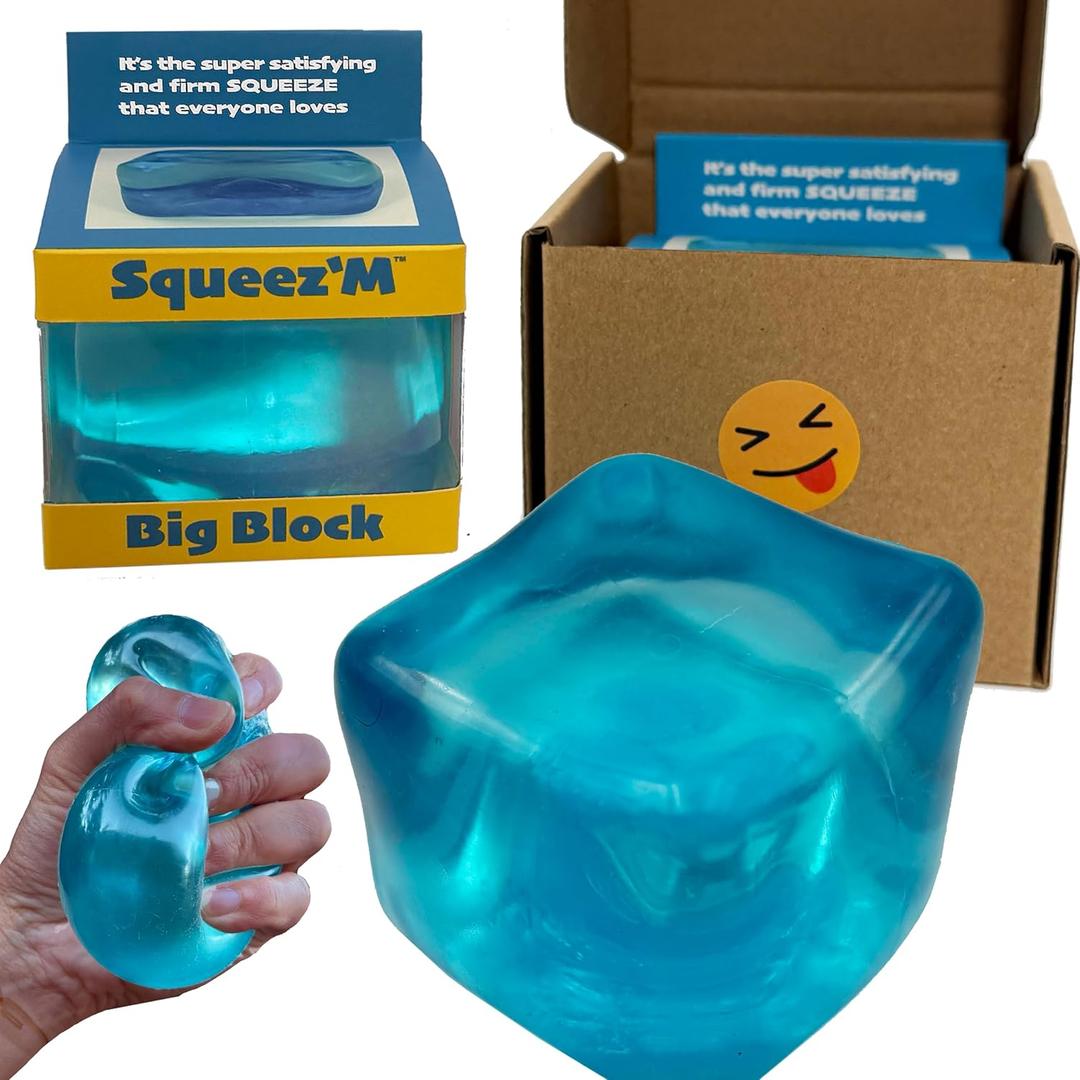 Premium Big Block Squeez'M Cube  35% Larger Than The Standard Squishy Cube, Toy for Kids & Adults - Sensory Fidget for Stress Relief, Focus & Play  Colorful, Durable, Gift-Ready  ASTM Certified 3+ (Blue)