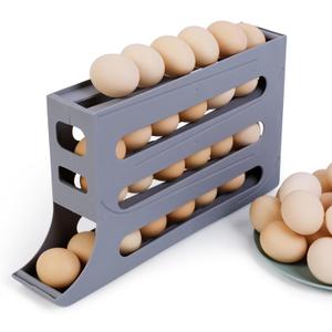 BoxedHome 4 Tiers Egg Holder for Fridge, 2024 New Automatic Scrolling Egg Rack Holder, Space-Saving Egg Dispenser Holder, Large Capacity Eggs Organizer Storage 30 Egg for Fridge, Gray (Grey)