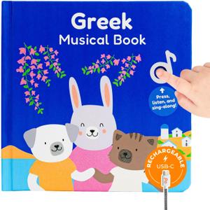 Cali's Books Greek Nursery Rhymes - Bilingual Children's Books, USB C Rechargeable, Interactive Musical Book for Baby, Toddlers, Bilingual Baby Books, Greek for Kids