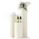 3 Pack Portable White Cylinder Stands for Party, 31.5", 23.6", 15.7" Height Foldable Cardboard Tall Cake Pedestal Stand Flower Floral Pillar Table Stand, cilindros para fiestas redondos blancos for Wedding Parties