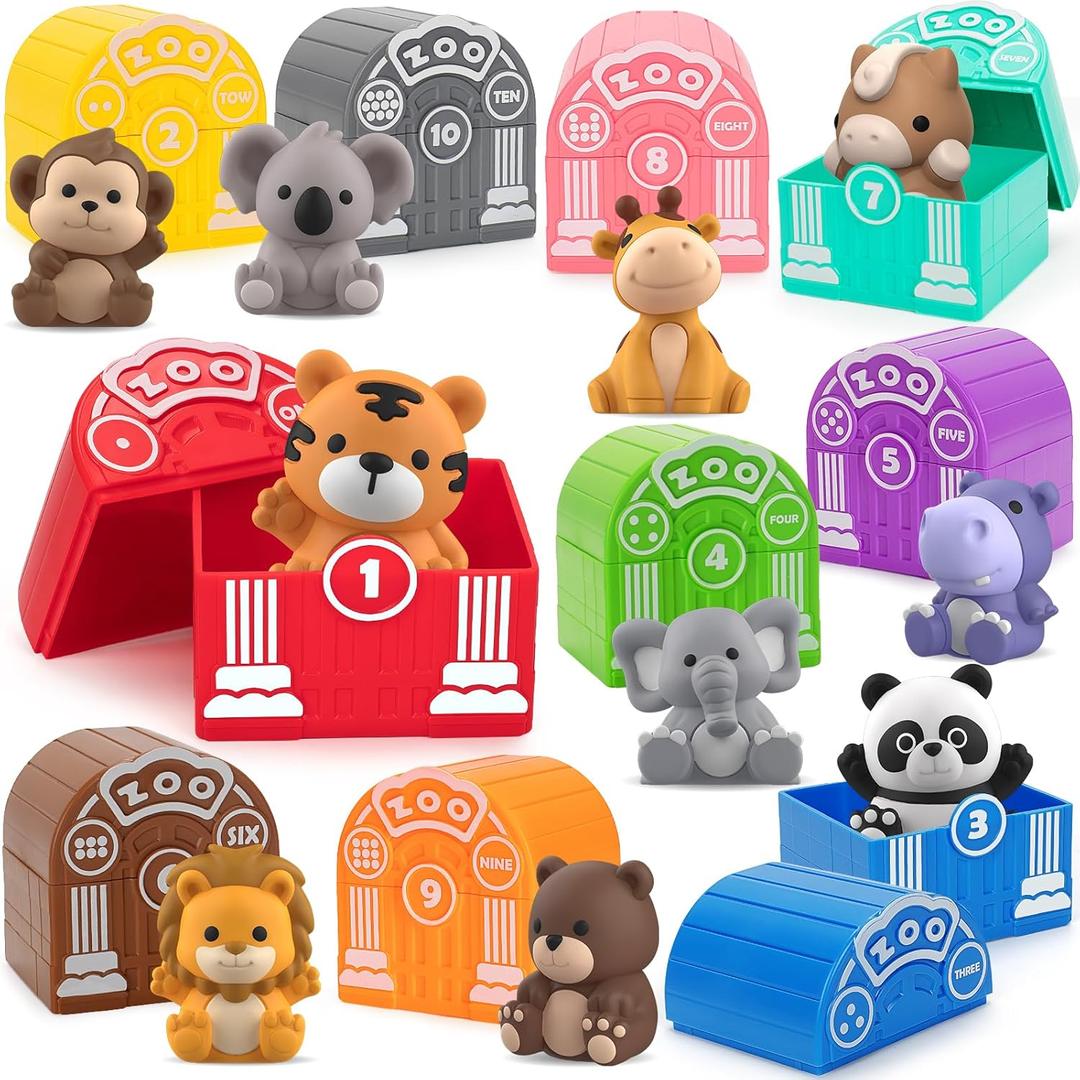 Learning Toys for Toddlers 1 2 3 Year Old Toddlers, 20Pcs Safari Animal Toys, Finger Puppets, Montessori Counting, Matching & Sorting, Christmas Birthday Gifts for Baby Boys Girls Age 12-18 Months