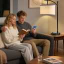 Table Lamp for Living Room Bedroom, 23.5" Table Lamps Set of 1 with USB C+A Ports, Bedside Lamps for Nightstand with Linen Lamp Shades, 1 Dimmable LED Bulbs Included, Black