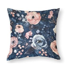 Decor Pillows 16"x16" Navy Blue Blush Pink Floral Satin Modern Cushion Case Watercolor Flower Throw Pillow Cover Square Zippered Pillow Case Farmhouse Rustic Cushion Case for Sofa Couch