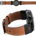 Abanen Genuine Leather Watch Band for Garmin Fenix 8 47mm / epix Pro 47mm / Instinct 3 45mm, QuickFit Retro Classic Wrist Strap for Fenix 7/6/5,Quatix 7