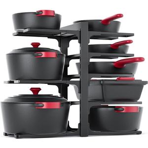 MUDEELA 8-Tier Pots and Pans Organizer under Cabinet, 15.83" Height Heavy Duty Pot Pan Organizer Kitchen Cabinet Organization and Storage, Adjustable Pot Rack for Frying Pan, Cast Iron Skillet, Black