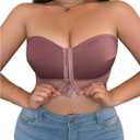 MakeMeChic Women's Plus Size Strapless Bras Front Closure Half Push Up Bra Bandeau Wireless Bralette for Large Bust (Brown), 4XL