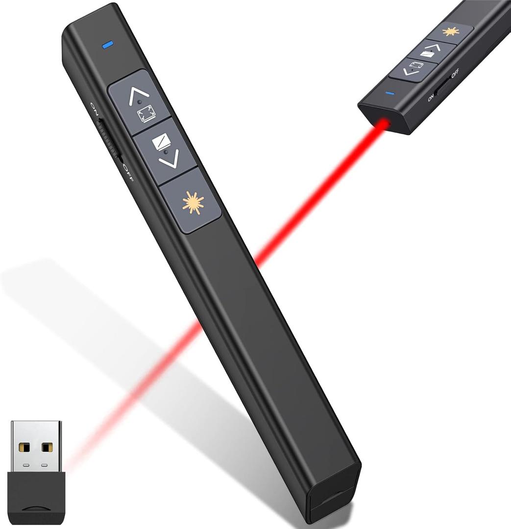 Presentation Clicker for Powerpoint Presentations Remote, 2.4GHz PPT Powerpoint Clicker with Red Light Pointer for Presentations, Wireless Presenter Remote for Mac, Laptop,Computer.