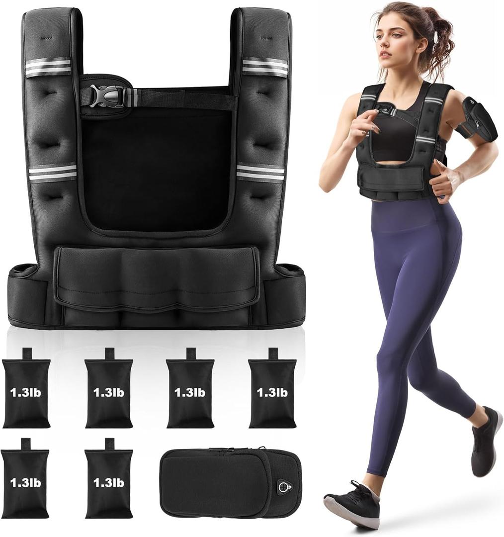 Prodigen Adjustable Weighted Vest Woman, 4-12lb/10-18lb Weight Vest with 6 Removable Weight Bags and Pocket | Weight Vest Men and Women for Walking, Running, Weight Loss, Strength Training (Black)
