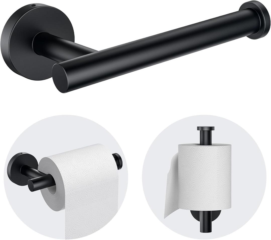 Kitsure Toilet Paper Holder Wall Mount - Sturdy Round Matte Black Toilet Paper Holder for Mega Roll, Premium 304 Stainless Steel Toilet Paper Roll Holder for Bathroom, Washroom, Black