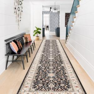 Washable Runner Rug 2x12 - Hallway Runner Rug Kitchen Rugs and Mats Non Skid Washable Waterproof Carpet Runner for Living Room Bedroom Bathroom (Black, 2X12) (2' x 12')