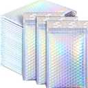 Henoyso 60 Pcs 6 x 9.5 Inch Holographic Bubble Mailers Metallic Bubble Envelopes Usable Size 5.12" x 7.87" Waterproof Self Seal Shipping Bags for Makeup Jewelry Small Business Packaging, Rainbow Color
