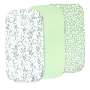 3-Pack Bedside Sleeper Bassinet Sheets | GOTS Certified Organic Jersey Cotton, Ultra Soft & Breathable | 33x20x4” Fitted Sheets for Baby Bassinet Mattress | Universal Fit for 17–21” x 29–33” Pads