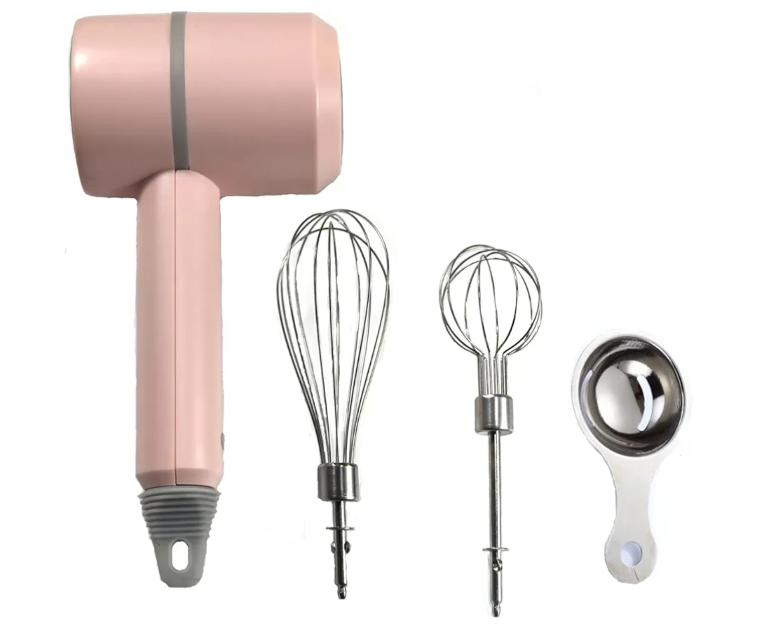 Hand Mixer, Portable Electric Cordless Handheld Mixer, 3-speed Usb Rechargeable withTwin Mixer Whips and Egg Separator for Whipping or Mixing Eggs, Butter, Cream,Kitchen Baking and Cooking (Pink)