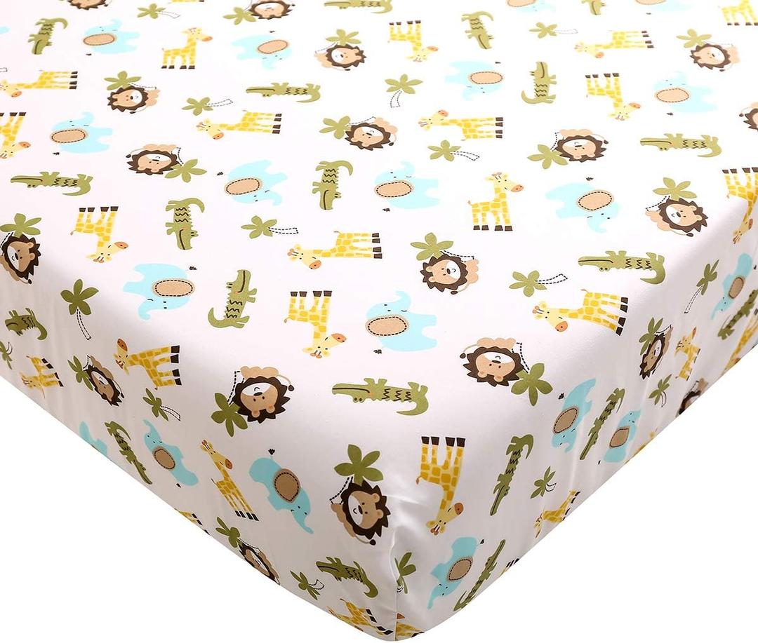 Brandream Fitted Crib Sheets for Boys Girl Jungle Animals Print Baby Toddler Sheets Cotton Crib Sheet for Standard Crib and Toddler Mattresses