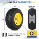 GICOOL 16x6.50-8 Tubeless Tire and Wheel, 16x6.5-8 Lawn Mower Tires, 3"-4.5" Offset Hub, 3/4" or 5/8" Bearing, Universal Fit Riding Mower and Garden Tractor Front Wheel, 4 Ply, S-Turf Pattern, 2 Pack