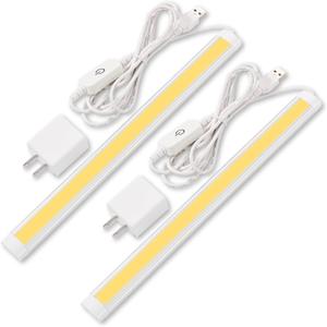 Under Cabinet Lighting, Touch Dimmable Single LED Bar Light 12", Plug in AC 100V to 240V and DC 5V USB Powered, 2 Packs, White Cords, Warm White