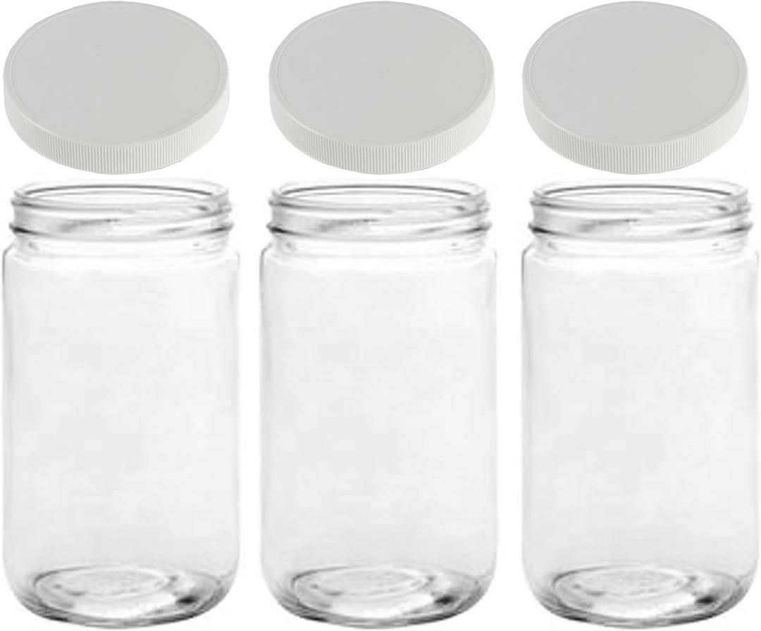 JARMING COLLECTIONS 32oz Extra Wide Mouth Glass Storage Jar with BPA-Free Plastic Lid  Quart Size Airtight Mason Jar for Kitchen, Pantry, and Food Storage (Set of 3)