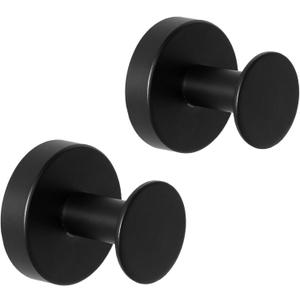 2 Pack Matte Black Robe Towel Hook, Wall Mount Stainless Steel Wall Hook, Heavy Duty Coat Hooks for Bathroom Kitchen Home Storage