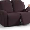 TAOCOCO Recliner Loveseat Slipcover, 6 Pieces Dual Recliner Sofa Covers for 2 Seat Dual Reclining Loveseat Couch, Stretch Soft Jacquard Pattern Furniture Protector with Elasticity (Chocolate)