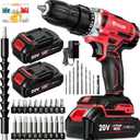 20V Cordless Drill Set,Electric Power Drill Cordless,Power Drill Drivers,Electric Screwdriver - 2.0Ah Batteries, 30Nm21+1 Torque,2 Speed,34pcs Acessories,Built-in LED,Kit for Home,Red