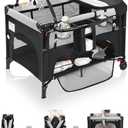 4 in 1 Baby Bassinet Bedside Crib with One-Hand Setup & Waterproof Mattress – ASTM-Certified Pack and Play, Portable Foldable Playard with Diaper Changer for Newborn to Toddler(Black)