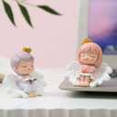 1 Pair Angel Cake Topper Figurines Angel Prince Princess Sculpture Cake Decoration Christmas Desktop Ornaments Home Table Centerpieces Baby Shower Birthday Party Supplies