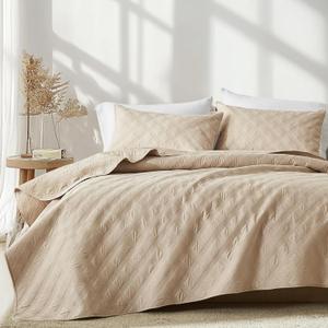 inron Quilt Set Twin Size, Beige Microfiber Ultrasonic Bedspreads, Lightweight Breathable Coverlet, Modern Geometric Pattern Thin Bedding Set for All Season (1 Quilt, 1 Pillow Sham) (Twin(68"x88"))