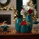 hjn Ceramic Vase Set of 3 Teal Flower Vase for Home Decor, Modern Decorative Vase for Flowers Vases for Your Ideal Shelf Decor/Table/Living Room/Kitchen/Office-Teal