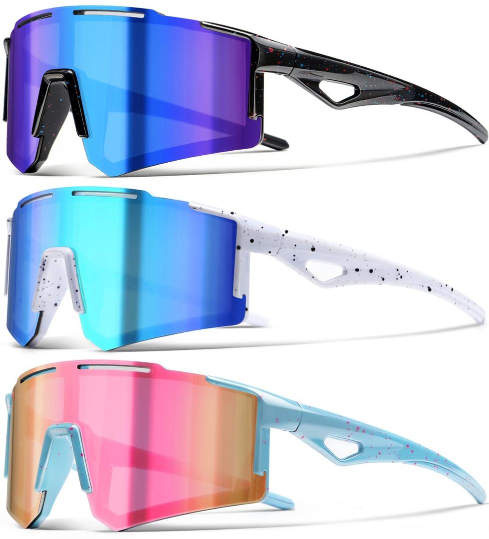 3PACK Kids Sunglasses Youth Baseball Sunglasses for Boys Girls - Softball Cycling Sports Sun Glasses UV400 Protection